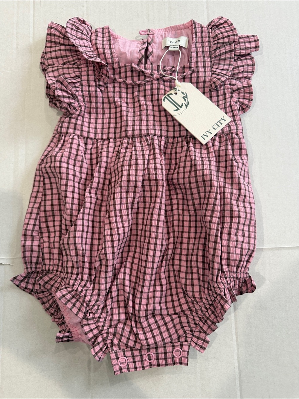 IVY CITay baby Ana Romper in Pink & brown Gingham 6-9